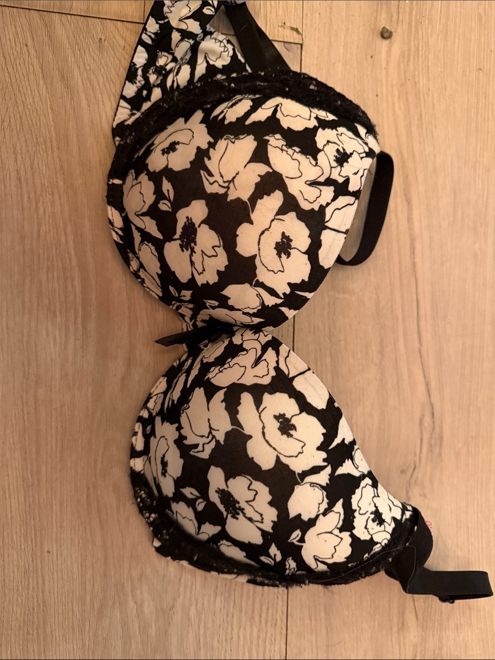 Black & White Floral Lace Trim Women's Bra